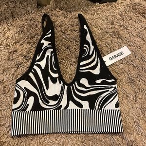 extra small black and white patterned crop top with spaghetti straps